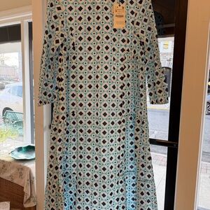 Zara Blue and White Patterned Long Sleeve Dress